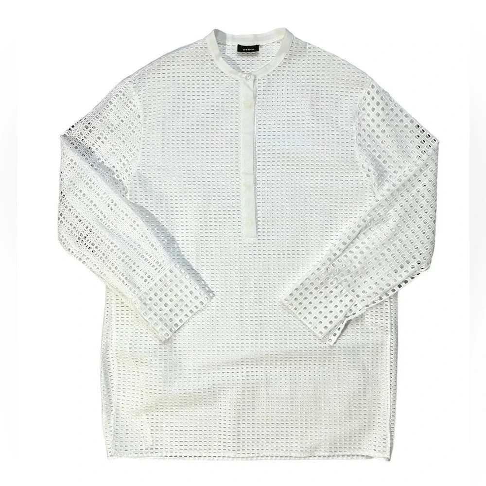 AKRIS White Cotton Broderie Anglaise Patchwork Tunic Size 6 NWOT - Picture 3 of 7